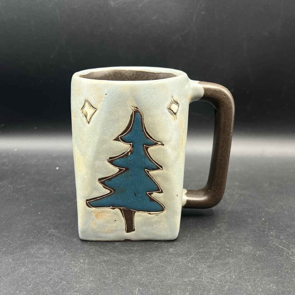 Mara Mexico Stoneware Mug Trees Forest‎ Hand Painted Mug Gray & Green